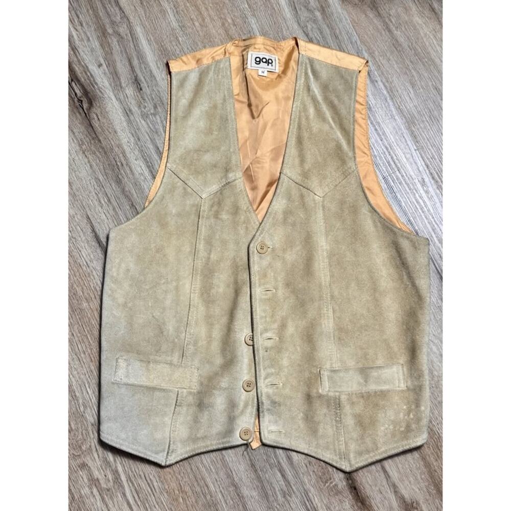 Vtg 70s GAP Suede Leather Vest Mens M Tan Western D-Ring Back Made Korea